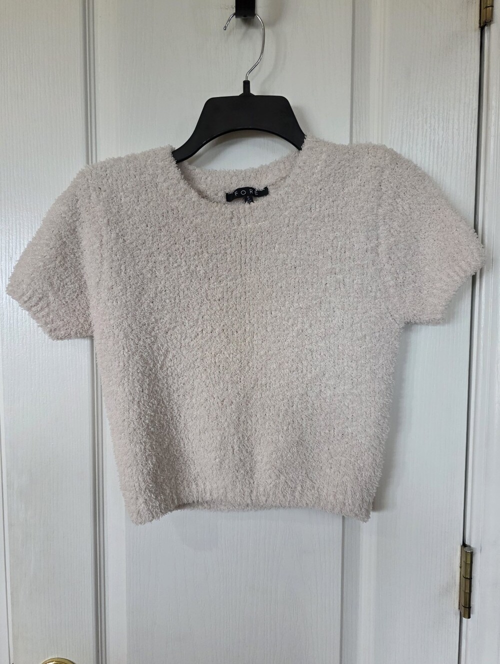 Fore Women's Cozy Short Sleeve Sweater - Light Beige Sz S